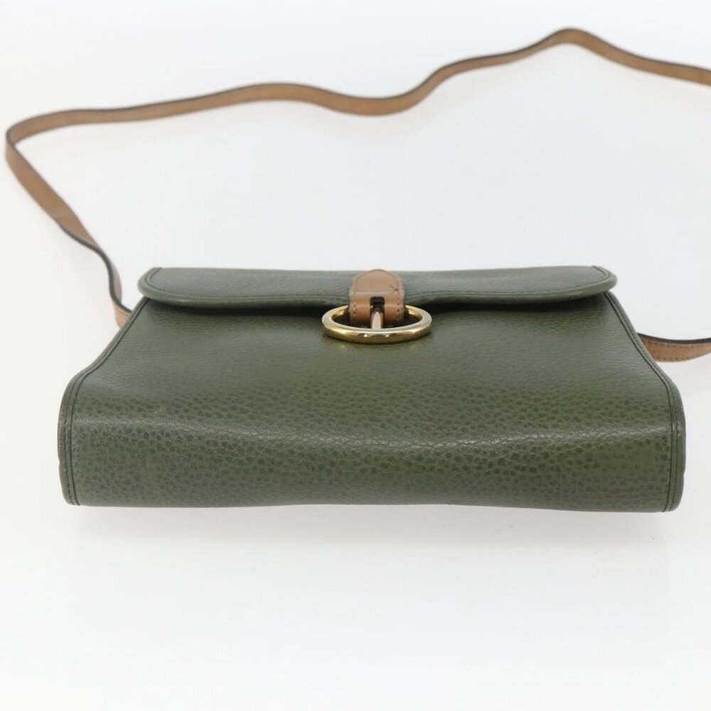 Authentic Christian Dior Shoulder Bag Leather Khaki Gold - Picture 12 of 16